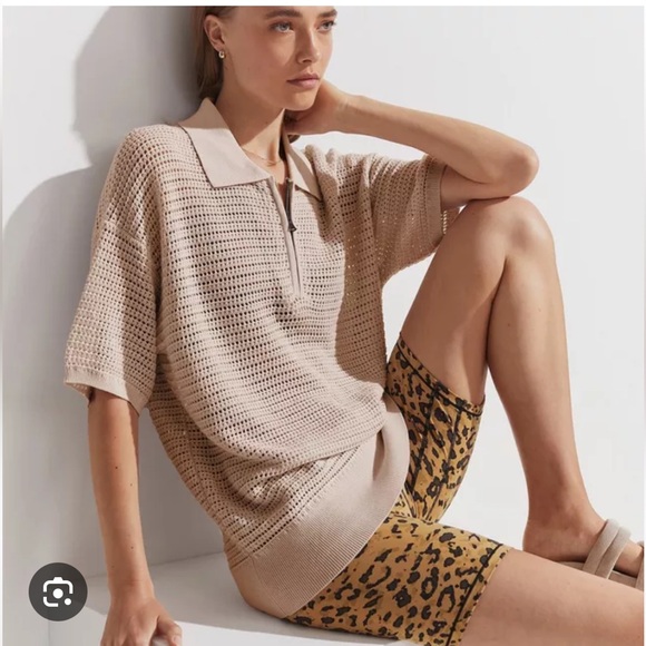 Varley Clayton Polo Knit Top Beige Neutral Quarter Zip Athleisure EUC Small - Picture 4 of 13